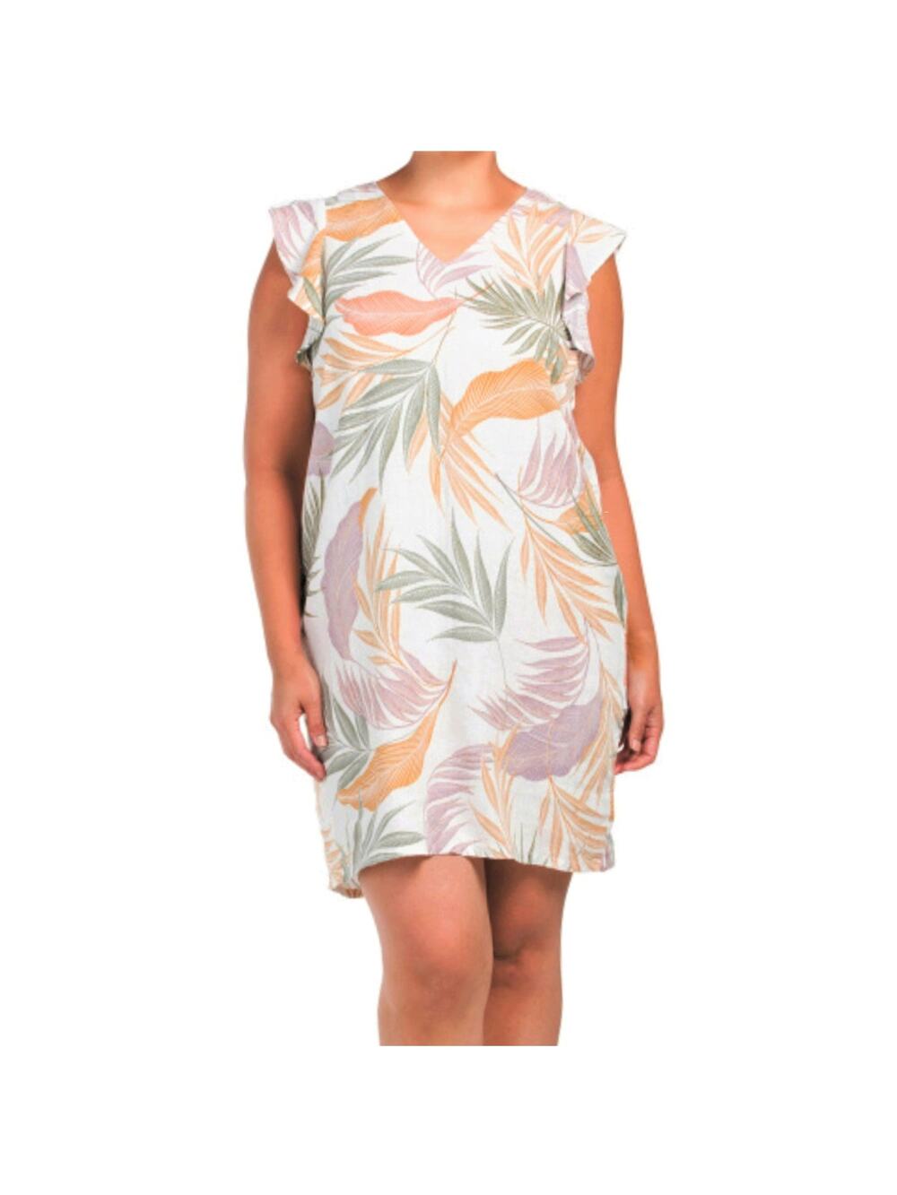 NWT Tahari Women's Plus Tropical Floral Linen Flutter Sleeve Shift Mini Dress